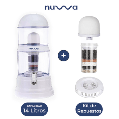 FILTRO PURIFICADOR DE AGUA NUWA BIDON MINERALIZADOR 14L + KIT DE REPUESTOS PARA FILTROS