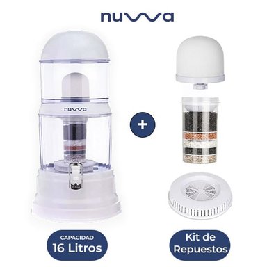 FILTRO PURIFICADOR DE AGUA NUWA BIDON MINERALIZADOR 16L + KIT DE REPUESTOS PARA FILTROS
