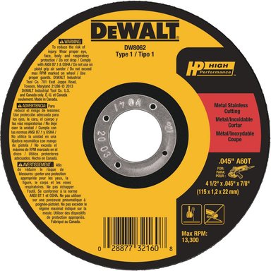 DISCO ABRASIVO CORTE HP 4-1/2' X 1.2 MM - PACK X 10 UNID - DEWALT