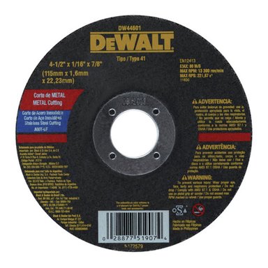 DISCO ABRASIVO CORTE METAL 4-1/2' X 1/16' (1.6 MM) - PACK X 25 UNID - DEWALT