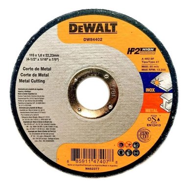 DISCO ABRASIVO CORTE HP2 4-1/2' X 1/16' (1.6 MM) - PACK 10 UNID - DEWALT
