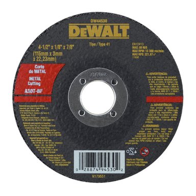 DISCO ABRASIVO CORTE METAL 4-1/2' X 1/8' (3.2 MM) - PACK 10 UNID - DEWALT