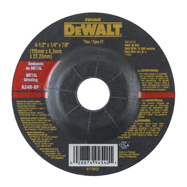 DISCO ABRASIVO DESBASTE 4-1/2' X 1/4' (6 MM) - PACK X 10 UNID - DEWALT