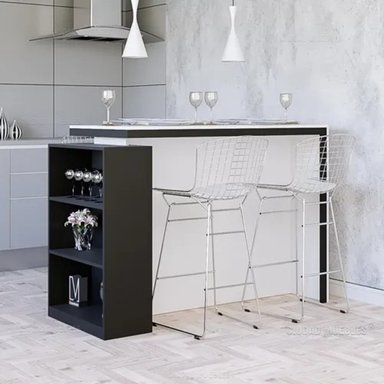 MESA BARRA R&R MUEBLES RRC-057 3 REPISAS DESAYUNADOR RYR MUEBLES OLIVIA PARA 4 PERSONAS BLANCO CON NEGRO