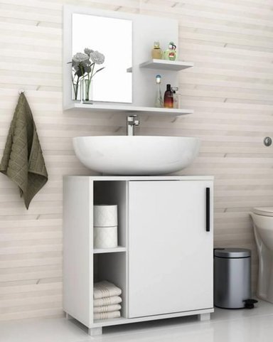 MUEBLE DE BAÑO R&R MUEBLES RRC-090 MODERNO CON ESTANTES CLARA BLANCO