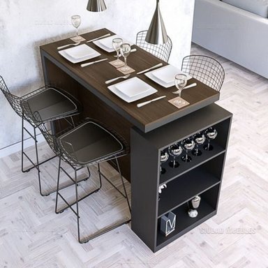 MESA BARRA R&R MUEBLES OLIVIA DESAYUNADOR PARA 4 PERSONAS 150X60 CM WENGUE CON NEGRO