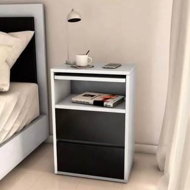 VELADOR R&R MUEBLES MODERNO CARLO 2 CAJONES Y BANDEJA DESAYUNADOR RRC-293 BLANCO NEGRO
