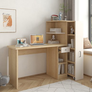 ESCRITORIO CON ESTANTES R&R MUEBLES ONELIA 122 CM X 50 CM HAYA VINTAGE ALTO