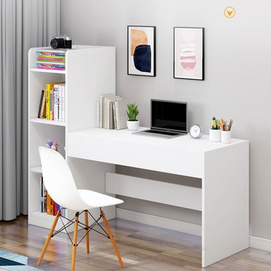 ESCRITORIO CON ESTANTES R&R MUEBLES GEMA 132 CM X 40 CM BLANCO MODERNO 1 CAJÓN