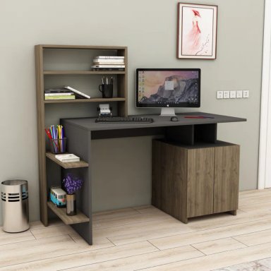 ESCRITORIO MODERNO R&R MUEBLES EZIO 146.3 CM X 60 CM GRIS/MARRON ENZO