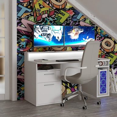 ESCRITORIO GAMER R&R MUEBLES KOGA 160 CM X 72 CM BLANCO