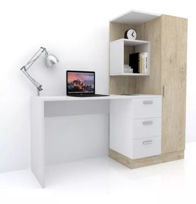 ESCRITORIO CON ESTANTES R&R MUEBLES YUNO 130 CM X 50 CM BLANCO/MANZANO