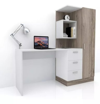 ESCRITORIO CON ESTANTES R&R MUEBLES YUNO 130 CM X 50 CM BLANCO/MARRON