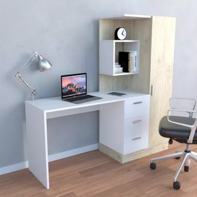 ESCRITORIO CON ESTANTES R&R MUEBLES YUNO 130 CM X 50 CM BLANCO/DUNA