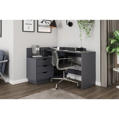 ESCRITORIO EN L R&R MUEBLES BISASAM 129 CM X 105 CM NEGRO MODERNO