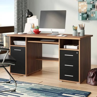 ESCRITORIO MODERNO R&R MUEBLES GLURAK 145 CM X 50 CM MARRÓN 3 CAJONES 1 PUERTA