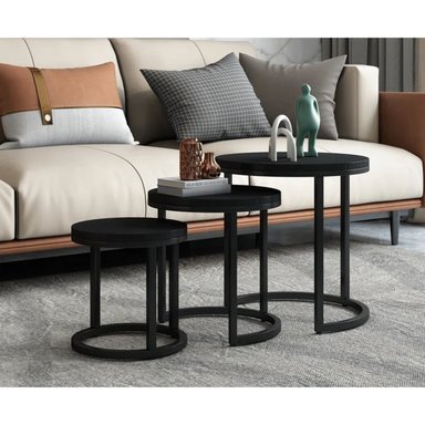 MESA LATERAL MODERNO TRIPLE TRAVIS NEGRO RYR MUEBLES - 1
