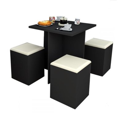 JUEGO COMEDOR R&R MUEBLES KAMILLE 4 BANCOS NEGRO MODERNO