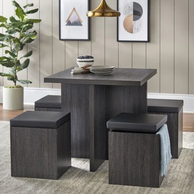 JUEGO COMEDOR R&R MUEBLES KAMILLE 4 BANCOS GRIS OSCURO MODERNO