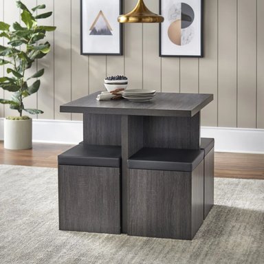 JUEGO COMEDOR R&R MUEBLES KAMILLE 4 BANCOS GRIS OSCURO MODERNO - 2