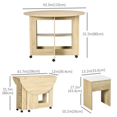 JUEGO DE COMEDOR PLEGABLE CON 4 BANCOS PRIXIE DUNA RYR MUEBLES - 6