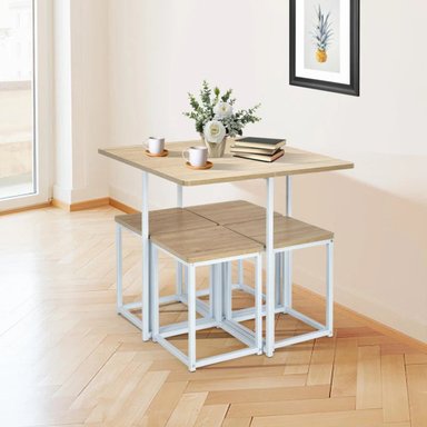 JUEGO COMEDOR R&R MUEBLES OHIO 4 BANCOS BLANCO MODERNO DUNA