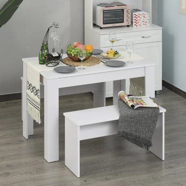 JUEGO COMEDOR R&R MUEBLES SEVILLE 2 BANCOS BLANCO MODERNO