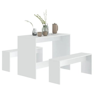 JUEGO COMEDOR R&R MUEBLES TATI 2 BANCOS BLANCO MODERNO