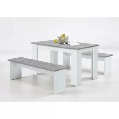 JUEGO COMEDOR R&R MUEBLES ZULLY 2 BANCOS BLANCO MODERNO GRIS