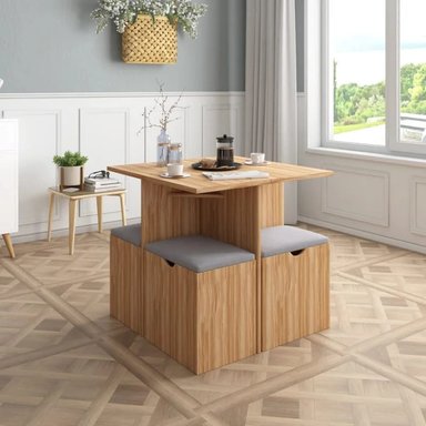 JUEGO COMEDOR R&R MUEBLES KATTY 4 BANCOS MARRÓN MODERNO