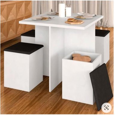 JUEGO COMEDOR R&R MUEBLES KAMILLE 4 BANCOS BLANCO MODERNO