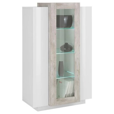 VITRINA R&R MUEBLES PATRICIA BLANCO MODERNA 3 PUERTAS GRIS CLARO - 2