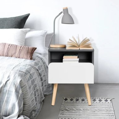 MESA NOCHE R&R MUEBLES MODERNA NIKO NEGRO BLANCO