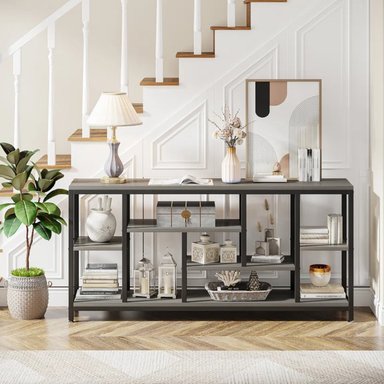 MESA CONSOLA MODERNA RYR MUEBLES ITALIA GRIS/NEGRO