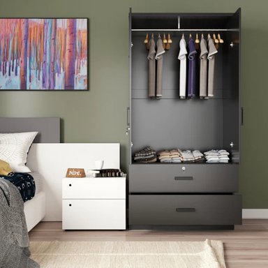 ROPERO MODERNO CON ESPEJO MEG 2 PUERTAS 2 CAJONES NEGRO RYR MUEBLES - 2