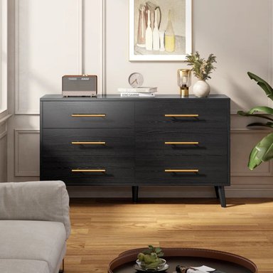 COMODA R&R MUEBLES ALVINA MODERNA 6 CAJONES NEGRO