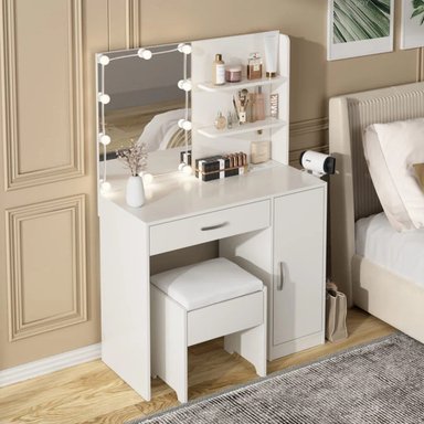 TOCADOR R&R MUEBLES STEVAN BLANCO CON BANQUETA MODERNO - 2