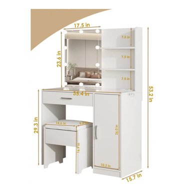 TOCADOR R&R MUEBLES STEVAN BLANCO CON BANQUETA MODERNO - 3