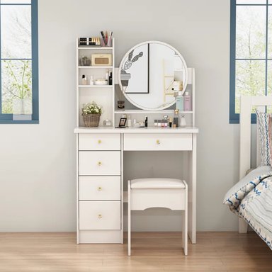TOCADOR R&R MUEBLES MÁLAGA BLANCO CON BANQUETA MODERNO - 1