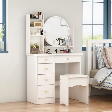TOCADOR R&R MUEBLES MÁLAGA BLANCO CON BANQUETA MODERNO - 2