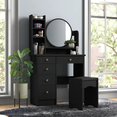 TOCADOR R&R MUEBLES MÁLAGA NEGRO CON BANQUETA MODERNO