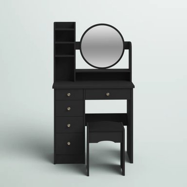 TOCADOR R&R MUEBLES MÁLAGA NEGRO CON BANQUETA MODERNO - 4