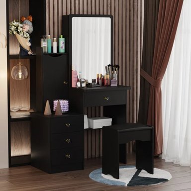 TOCADOR R&R MUEBLES GIANINA NEGRO CON BANQUETA MODERNO - 2