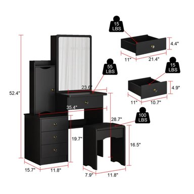 TOCADOR R&R MUEBLES GIANINA NEGRO CON BANQUETA MODERNO - 3