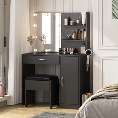 TOCADOR R&R MUEBLES STEVAN NEGRO CON BANQUETA MODERNO