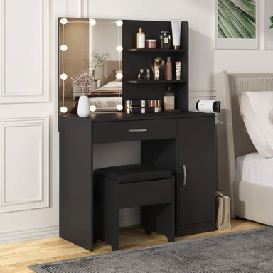 TOCADOR R&R MUEBLES STEVAN NEGRO CON BANQUETA MODERNO - 2