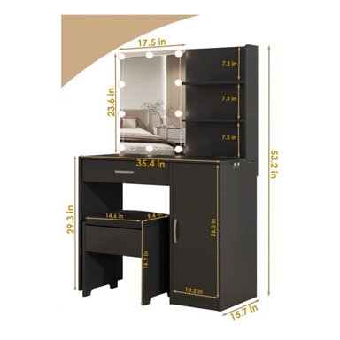 TOCADOR R&R MUEBLES STEVAN NEGRO CON BANQUETA MODERNO - 3
