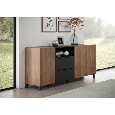 APARADOR R&R MUEBLES REINE MODERNO 2 CAJONES MULTICOLOR NEGRO MARRON