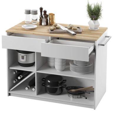 ISLA DE COCINA R&R MUEBLES RAIZA 2 CAJONES MODERNA BLANCO 10 CM RYR MUEBLES - 2