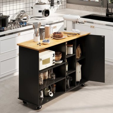 ISLA DE COCINA CON RUEDAS VANIA NEGRO 1 PUERTA RYR MUEBLES